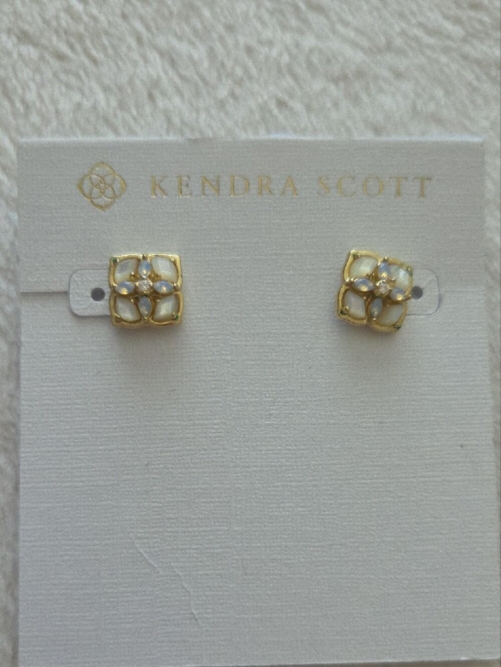 Kendra Scott Dira Stone Gold Stud Earrings, Mother of Pearl Ivory Mix Opal - Picture 3 of 8